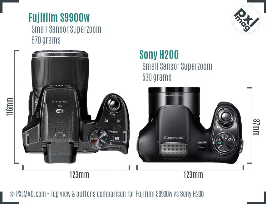 Fujifilm S9900w vs Sony H200 top view buttons comparison