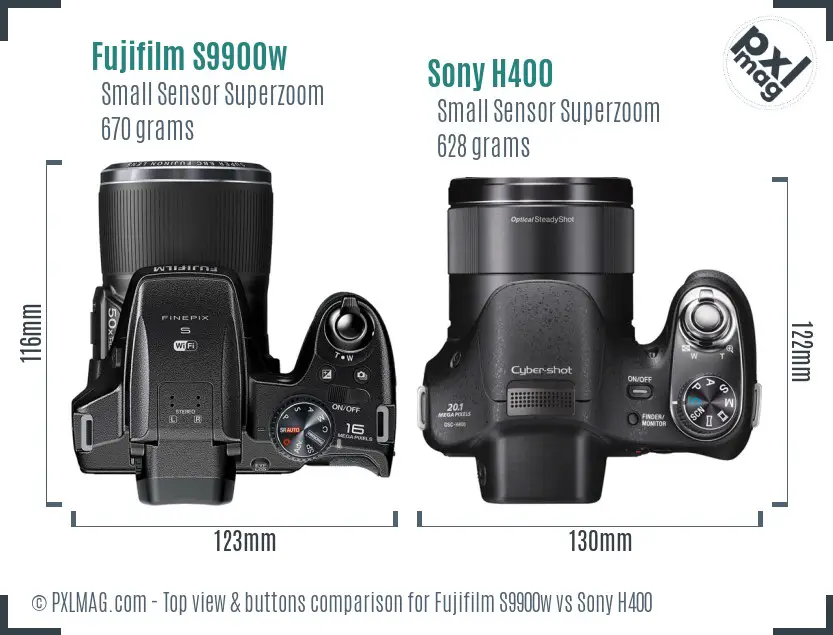 Fujifilm S9900w vs Sony H400 top view buttons comparison