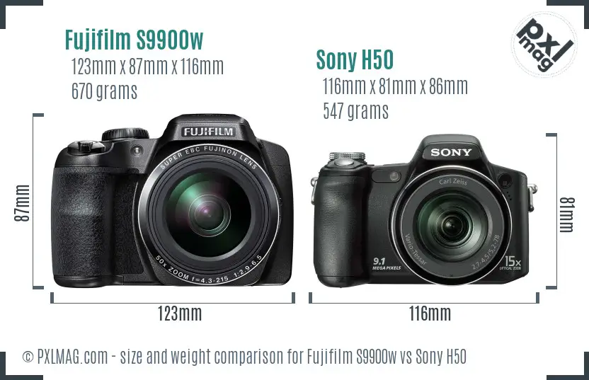 Fujifilm S9900w vs Sony H50 size comparison