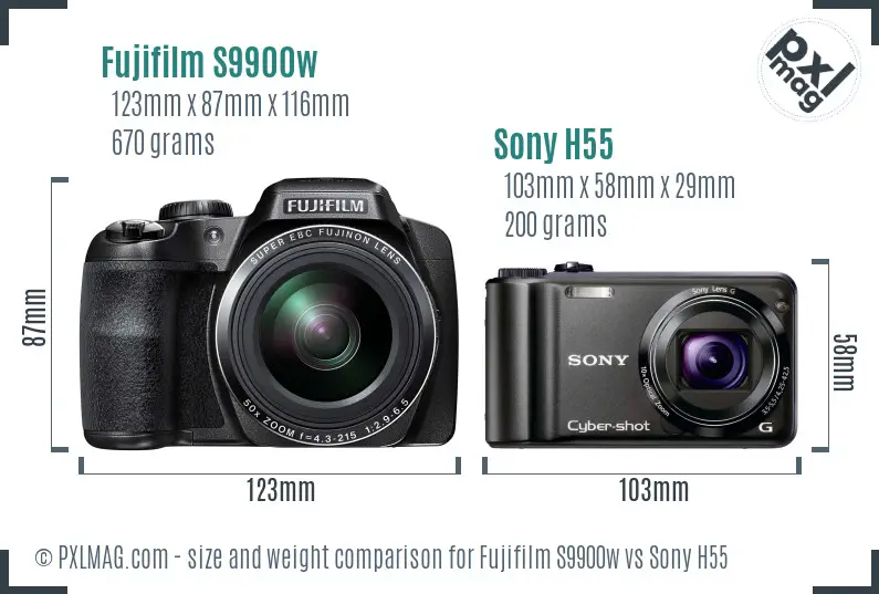 Fujifilm S9900w vs Sony H55 size comparison