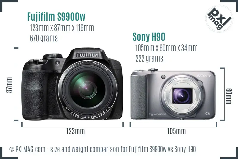 Fujifilm S9900w vs Sony H90 size comparison