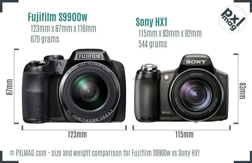 Fujifilm S9900w vs Sony HX1 size comparison