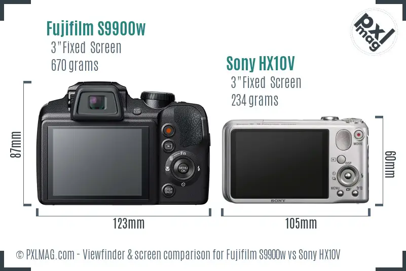 Fujifilm S9900w vs Sony HX10V Screen and Viewfinder comparison