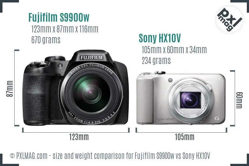 Fujifilm S9900w vs Sony HX10V size comparison