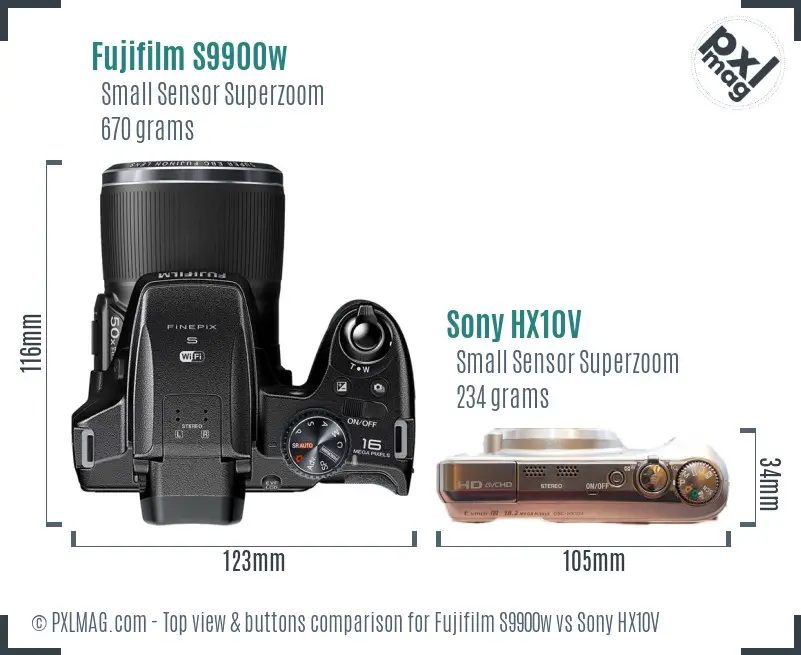 Fujifilm S9900w vs Sony HX10V top view buttons comparison