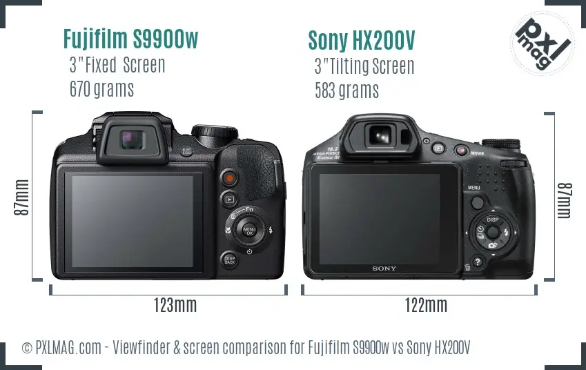 Fujifilm S9900w vs Sony HX200V Screen and Viewfinder comparison
