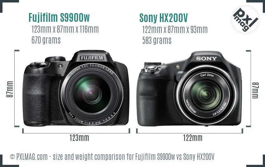 Fujifilm S9900w vs Sony HX200V size comparison