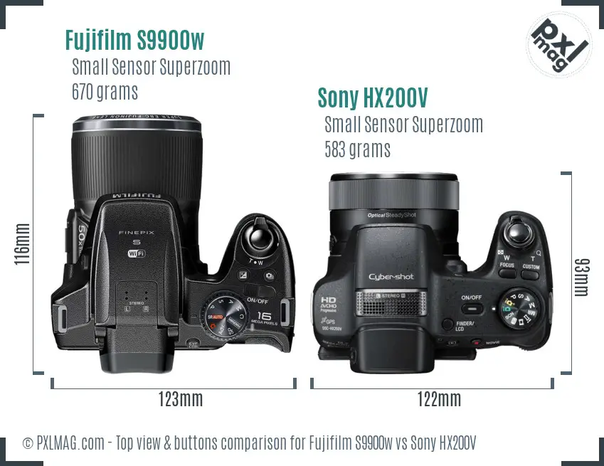 Fujifilm S9900w vs Sony HX200V top view buttons comparison