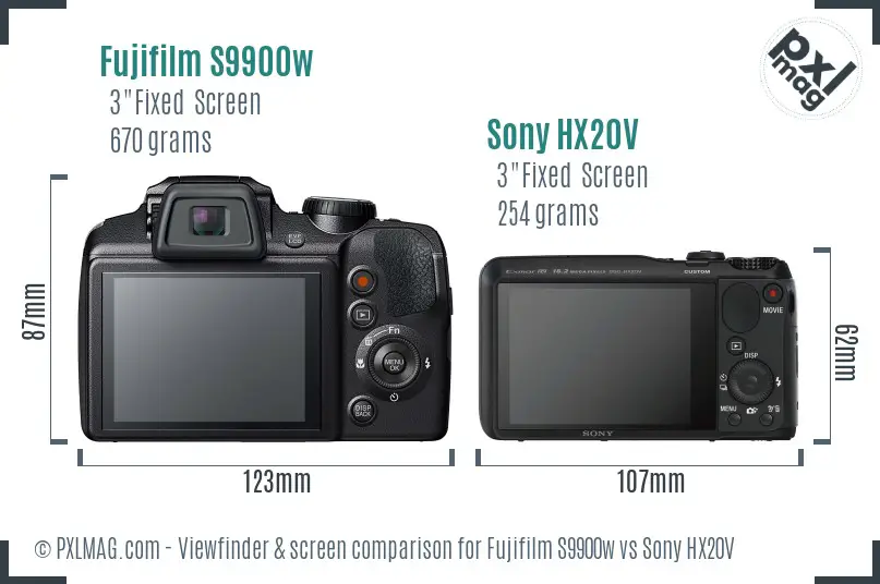 Fujifilm S9900w vs Sony HX20V Screen and Viewfinder comparison