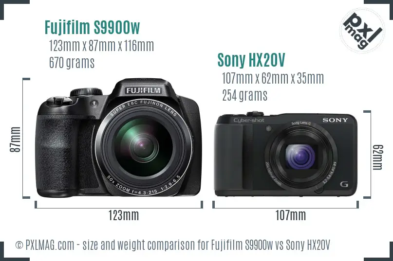 Fujifilm S9900w vs Sony HX20V size comparison