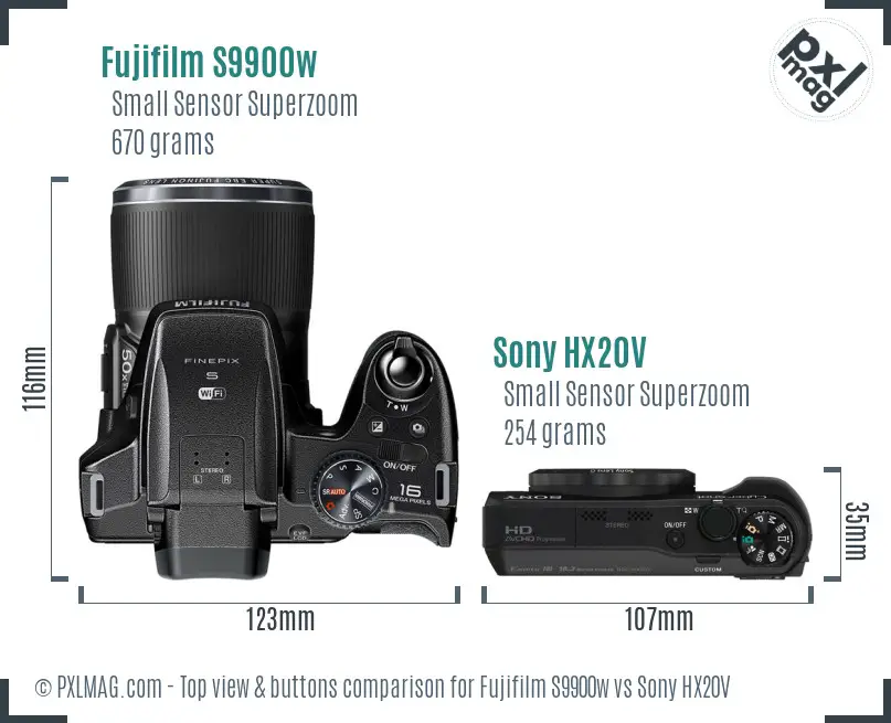 Fujifilm S9900w vs Sony HX20V top view buttons comparison