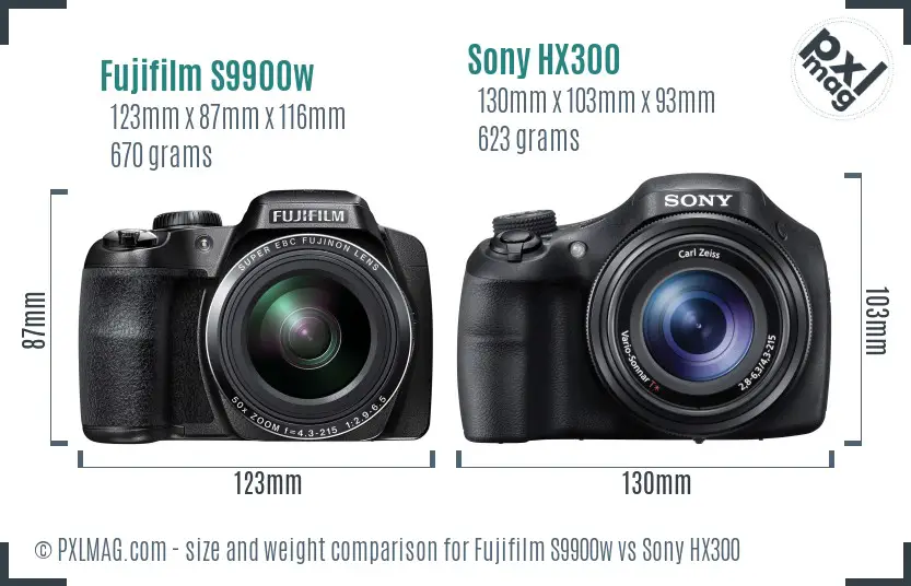 Fujifilm S9900w vs Sony HX300 size comparison Fujifilm S9900w vs Sony HX300 size comparison