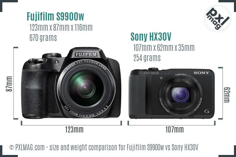 Fujifilm S9900w vs Sony HX30V size comparison