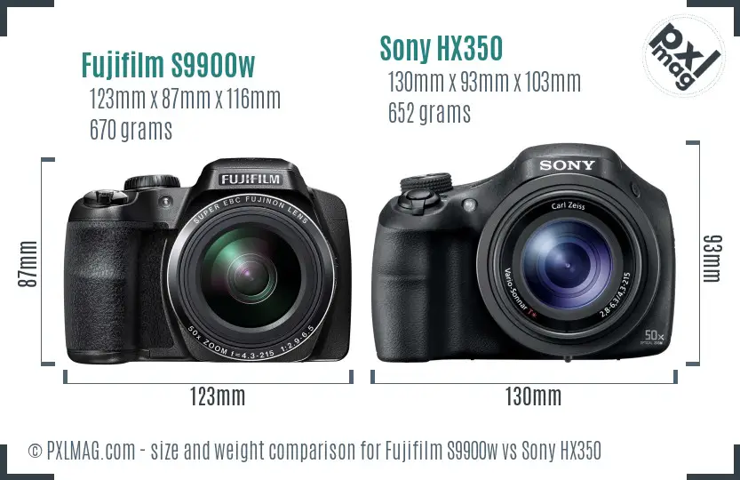 Fujifilm S9900w vs Sony HX350 size comparison