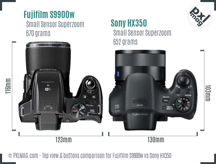 Fujifilm S9900w vs Sony HX350 top view buttons comparison