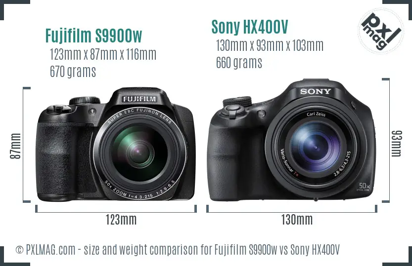 Fujifilm S9900w vs Sony HX400V size comparison