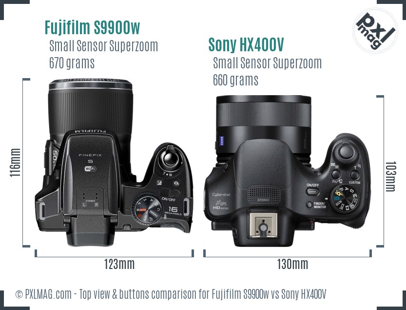 Fujifilm S9900w vs Sony HX400V top view buttons comparison