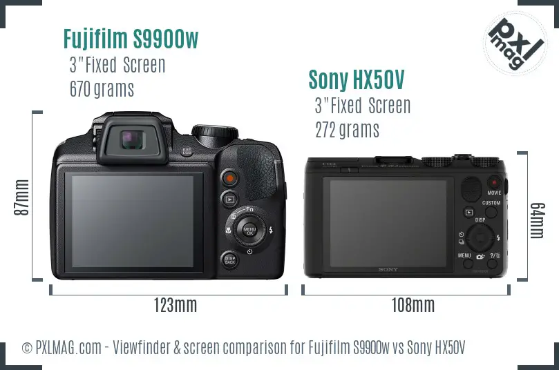 Fujifilm S9900w vs Sony HX50V Screen and Viewfinder comparison