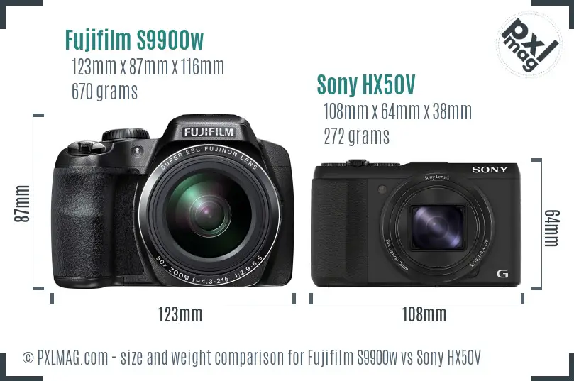 Fujifilm S9900w vs Sony HX50V size comparison
