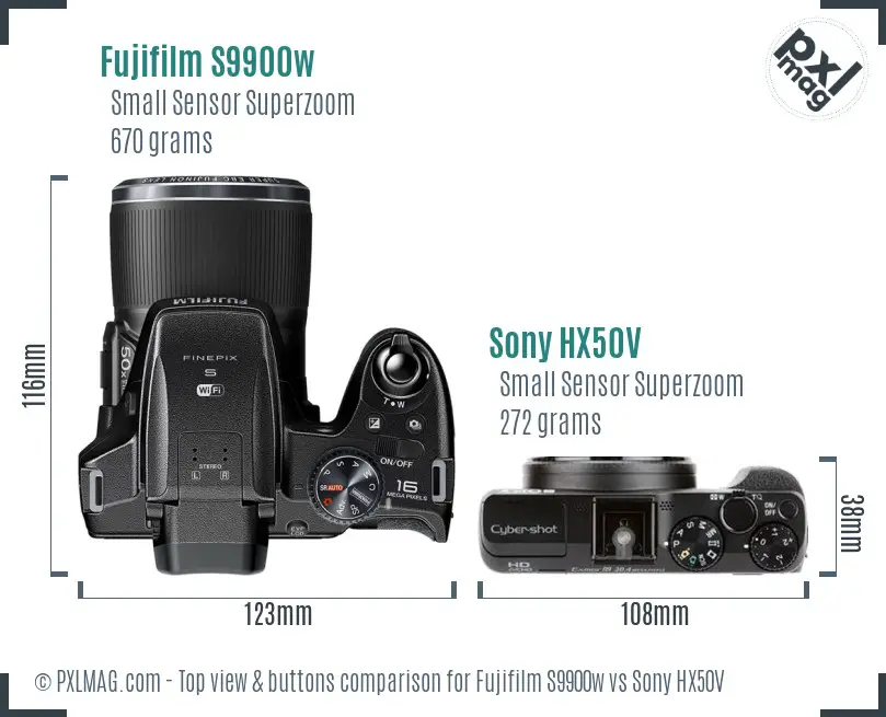 Fujifilm S9900w vs Sony HX50V top view buttons comparison