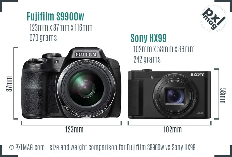 Fujifilm S9900w vs Sony HX99 size comparison
