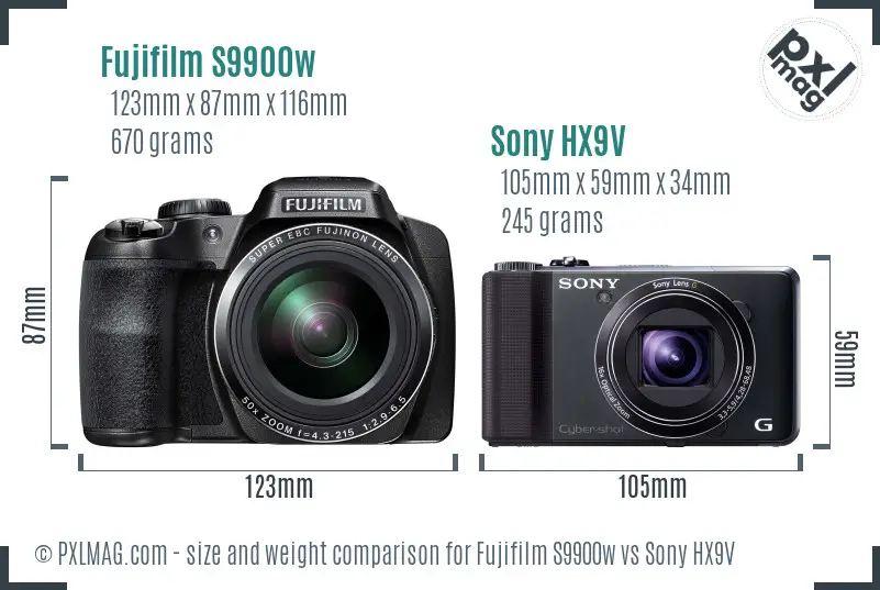 Fujifilm S9900w vs Sony HX9V size comparison