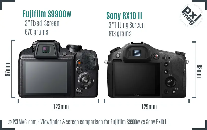 Fujifilm S9900w vs Sony RX10 II Screen and Viewfinder comparison