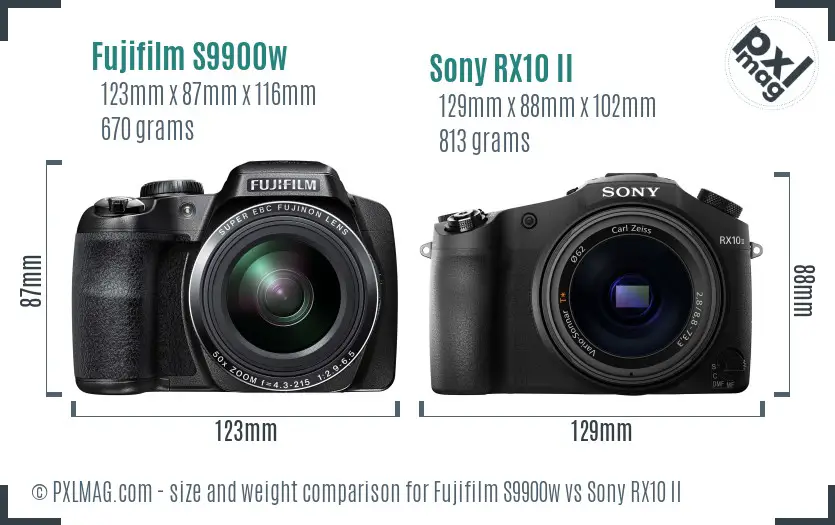 Fujifilm S9900w vs Sony RX10 II size comparison