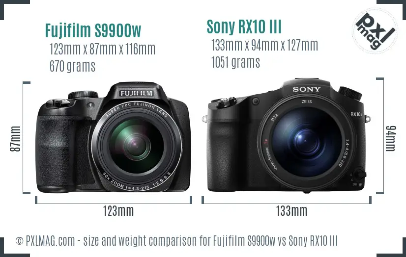 Fujifilm S9900w vs Sony RX10 III size comparison