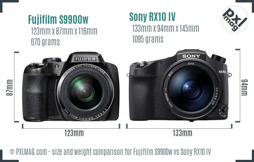 Fujifilm S9900w vs Sony RX10 IV size comparison