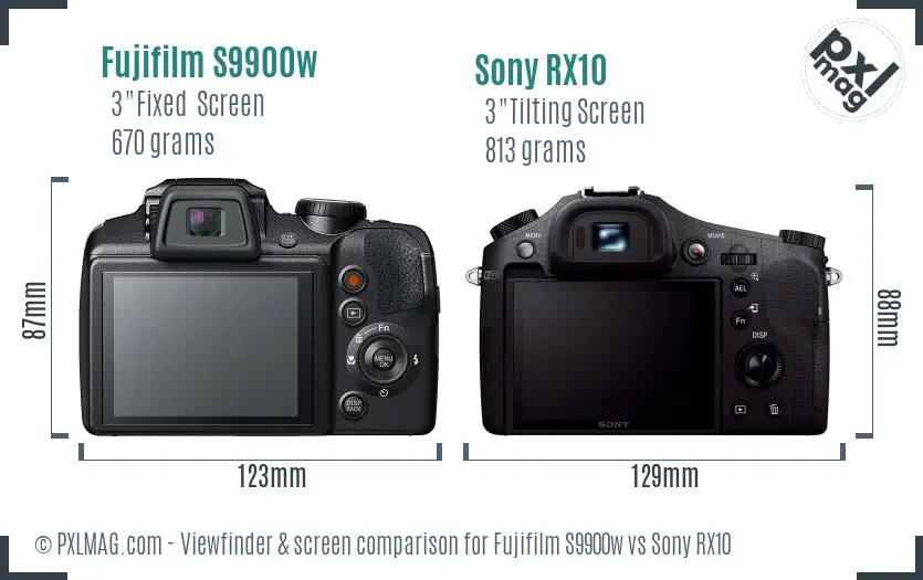 Fujifilm S9900w vs Sony RX10 Screen and Viewfinder comparison