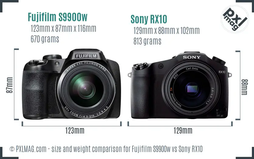 Fujifilm S9900w vs Sony RX10 size comparison