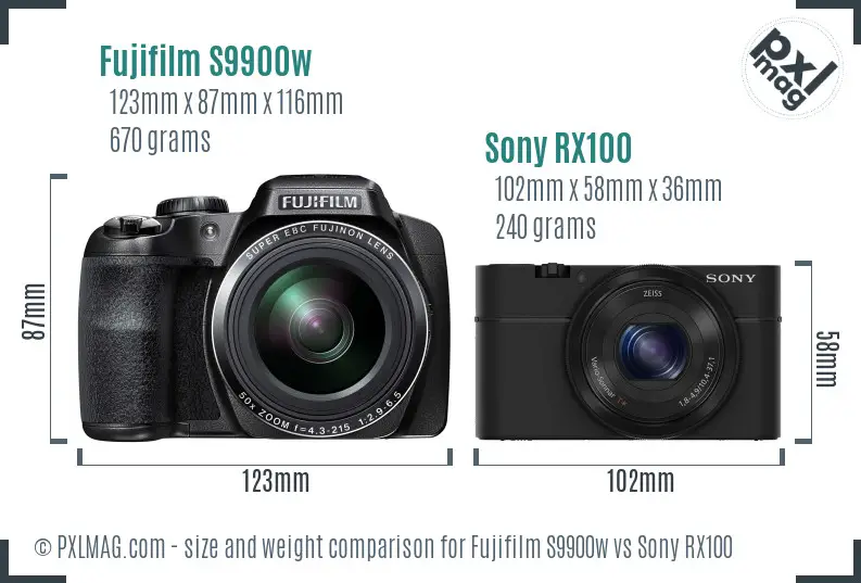 Fujifilm S9900w vs Sony RX100 size comparison
