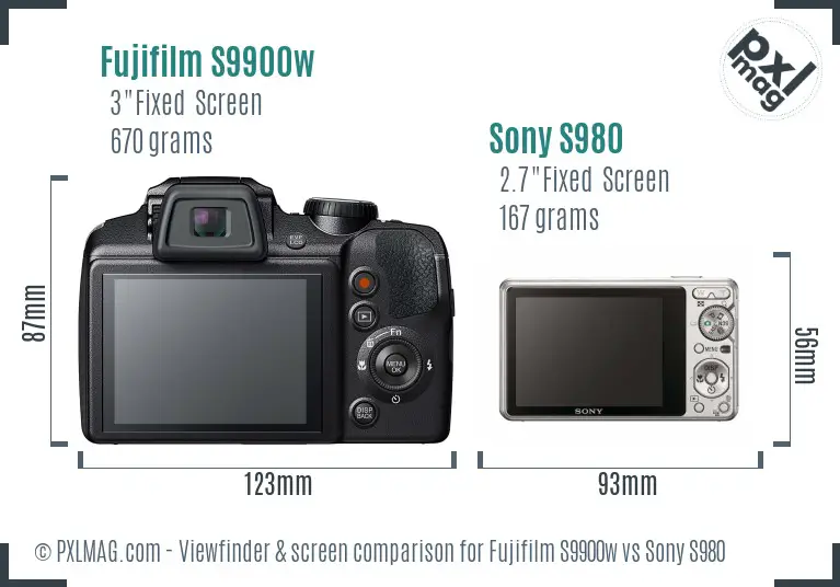 Fujifilm S9900w vs Sony S980 Screen and Viewfinder comparison