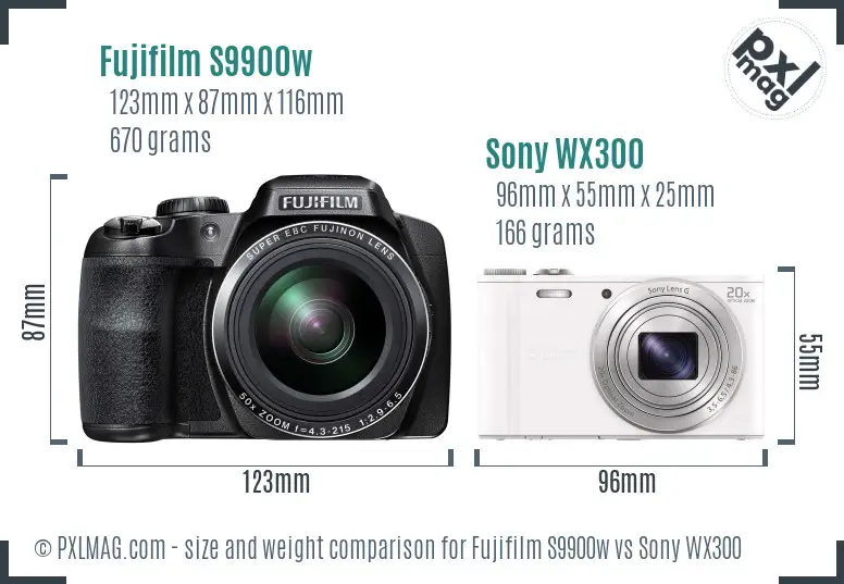 Fujifilm S9900w vs Sony WX300 size comparison Fujifilm S9900w vs Sony WX300 size comparison