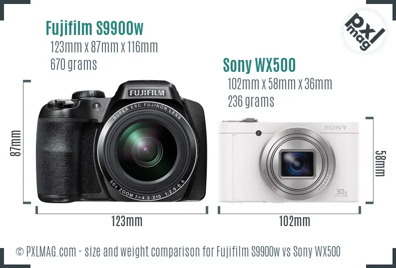 Fujifilm S9900w vs Sony WX500 size comparison