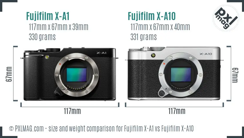 Fujifilm X-A1 vs Fujifilm X-A10 size comparison