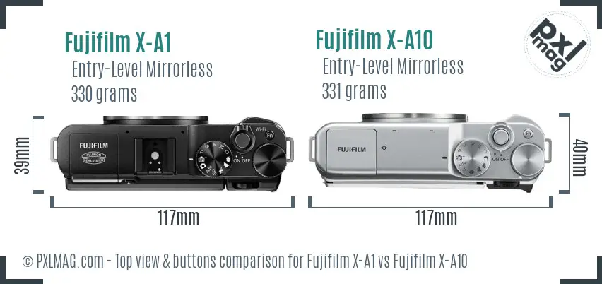 Fujifilm X-A1 vs Fujifilm X-A10 top view buttons comparison