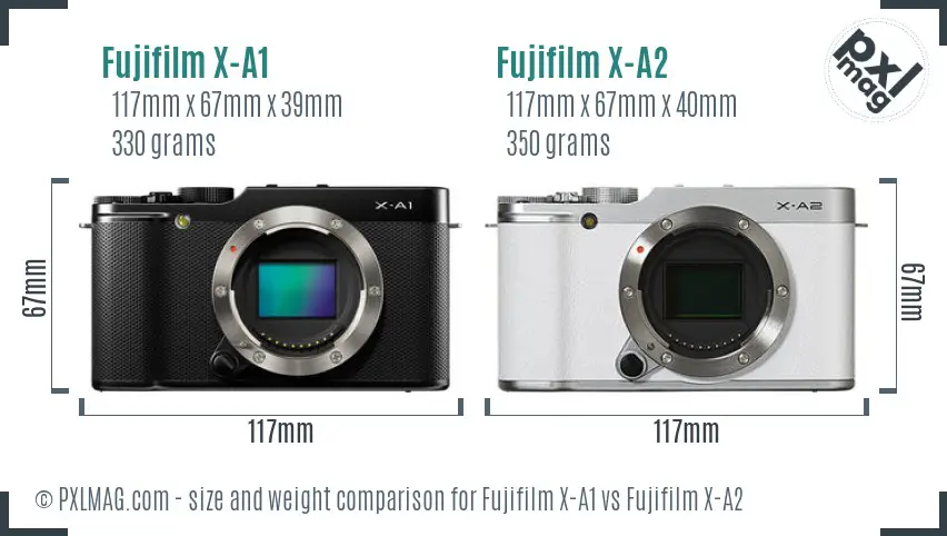 Fujifilm X-A1 vs Fujifilm X-A2 size comparison