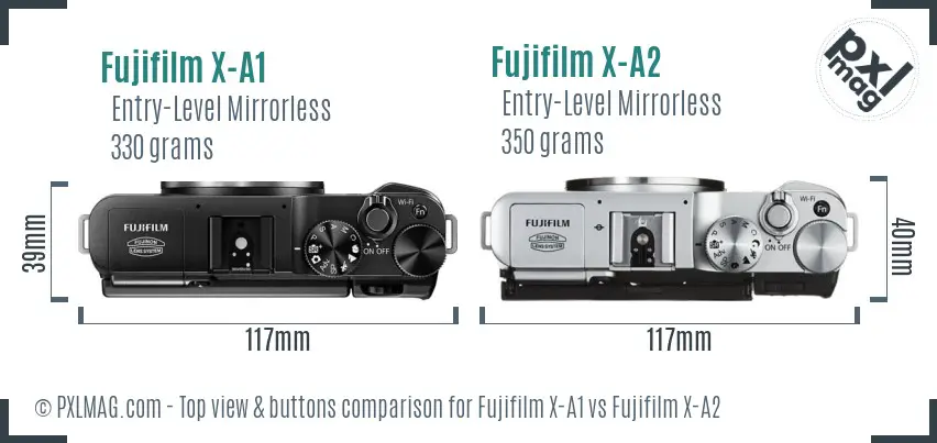 Fujifilm X-A1 vs Fujifilm X-A2 top view buttons comparison