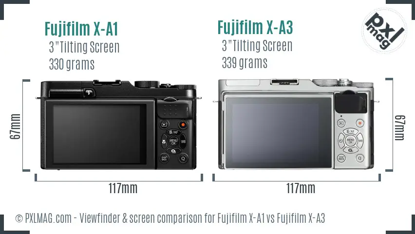 Fujifilm X-A1 vs Fujifilm X-A3 Screen and Viewfinder comparison