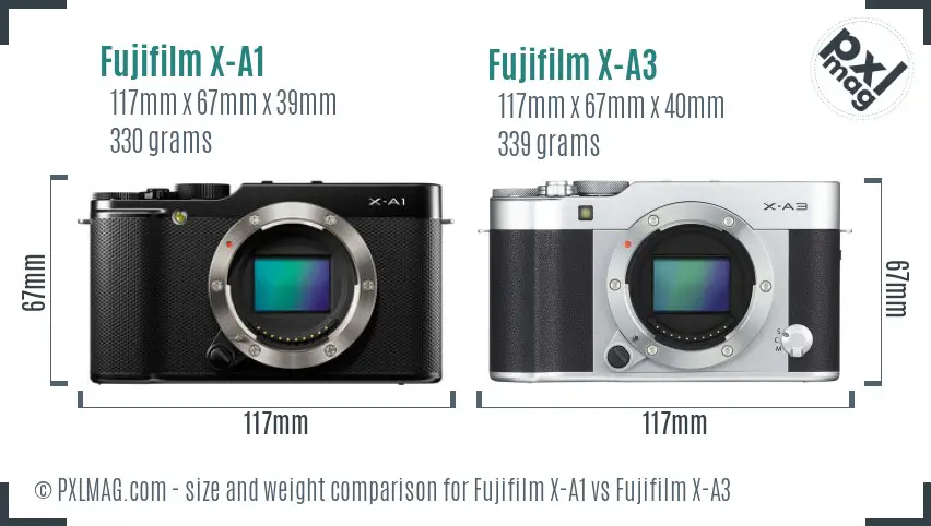 Fujifilm X-A1 vs Fujifilm X-A3 size comparison