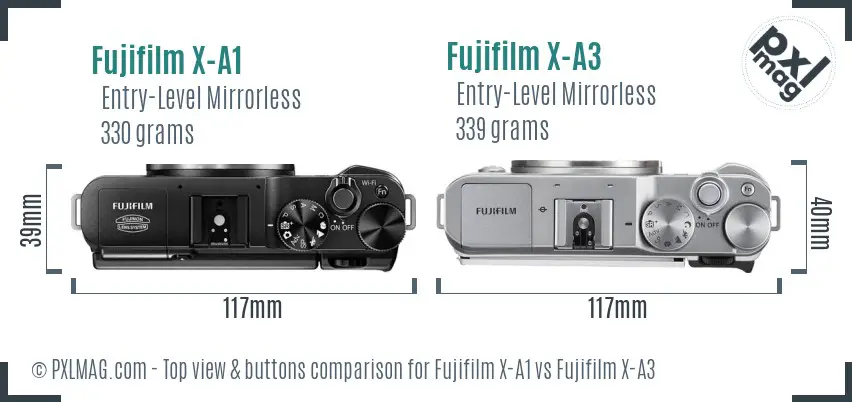 Fujifilm X-A1 vs Fujifilm X-A3 top view buttons comparison