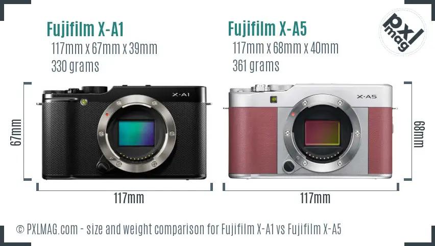 Fujifilm X-A1 vs Fujifilm X-A5 size comparison