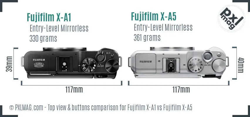 Fujifilm X-A1 vs Fujifilm X-A5 top view buttons comparison