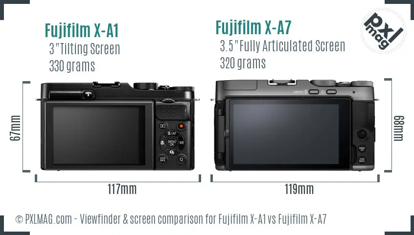 Fujifilm X-A1 vs Fujifilm X-A7 Screen and Viewfinder comparison