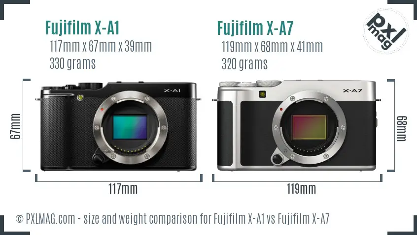 Fujifilm X-A1 vs Fujifilm X-A7 size comparison
