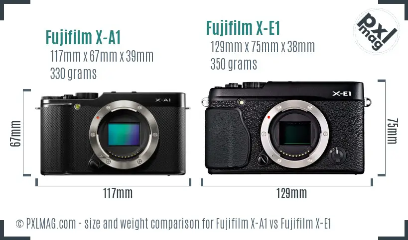 Fujifilm X-A1 vs Fujifilm X-E1 size comparison