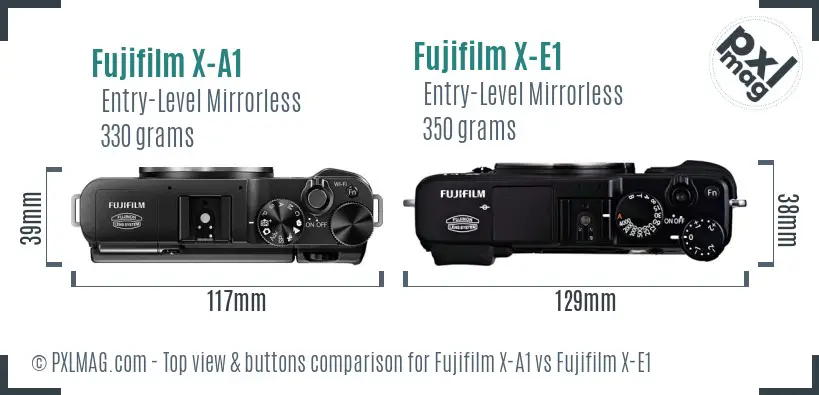 Fujifilm X-A1 vs Fujifilm X-E1 top view buttons comparison