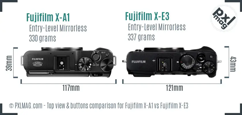 Fujifilm X-A1 vs Fujifilm X-E3 top view buttons comparison